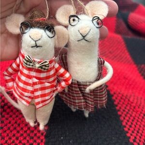 Plaid Dressed Felt Mouse Ornaments